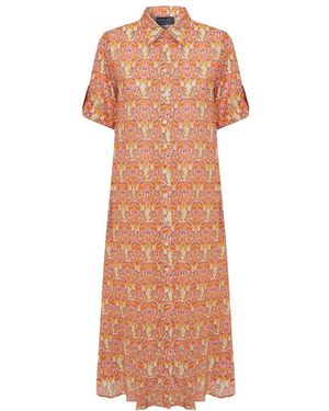 Exquise Shirt Collar Midi Dress - Orange