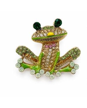 By Ozge Mystic Leap Multicolour Zirconia And Plated Frog Brooch - Green