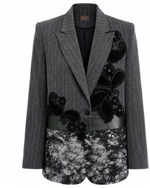 Lalipop Design Mixed-Media Pinstripe Oversized Blazer Jacket - Black