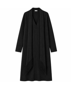 FRONT ROW SHOP Reversible Fringed Scarf Dress - Black