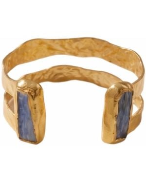 Divine Aria Kyanite Natural Gemstone Vermeil Plated Bangle Adjustable Size - Metallic