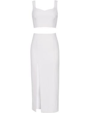 Nomi Fame Noara Creamy Midi Front Slit Skirt Set - White