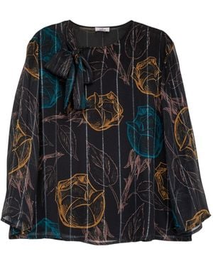Niza Long Sleeved Floral Print Blouse - Black