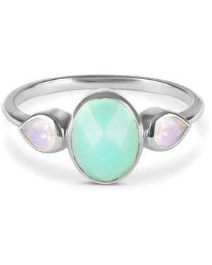 Zohreh Chrysoprase Moonstone Sterling Silver Ring - Green