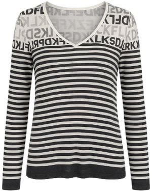 Conquista Modern Monochrome Striped Knit Top - Black