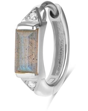 Zohreh Labradorite & Sapphire Huggie Hoop Earring Sterling - Metallic