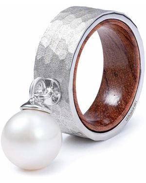 German Kabirski Naia Textured And Rosewood Ring With Suspended Freshwater Pearl - White