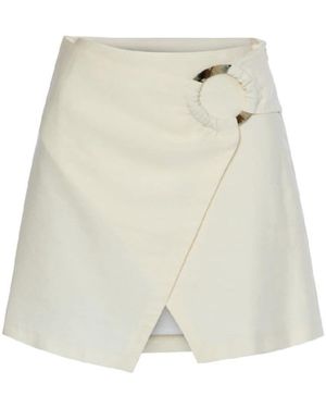 Women & Women Neutrals High-Waisted, Ecru, Buckled, Slit Mini Skirt - Natural
