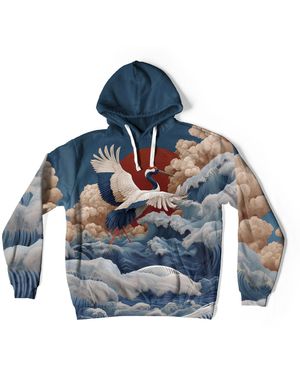 Aloha From Deer Elegant Waves Oversize Hoodie - Blue