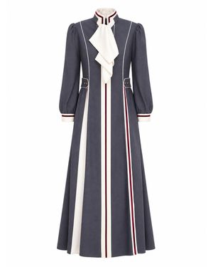 Julia Allert Statement Contrast Trim A-Line Maxi Dress – - Blue