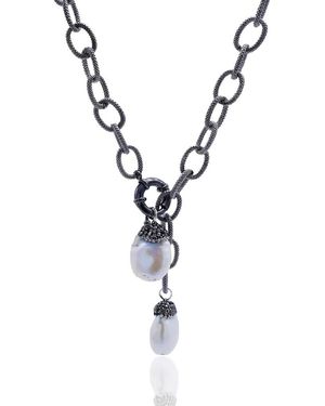 Bayemeyc Risa Baroque Pearl Chain Necklace - Metallic