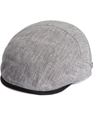 Dasmarca Hats Dasmarca Logan Smoke Linen Fitted Summer Cap With Leather Peak - Grey