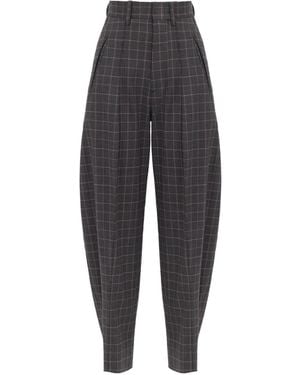 Georgette Charcoal Grid Tailored Trousers - Black