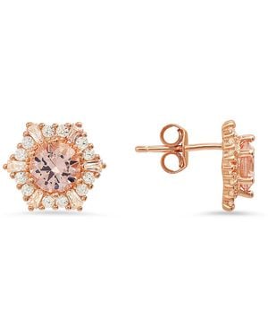 Kylie Harper Hexagon Morganite Halo Stud Earrings - Pink