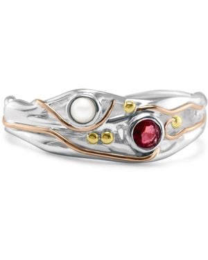 Isla Silver Sterling Pearl & Ruby Ring - White
