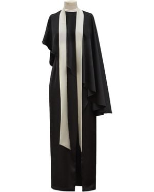 Julia Allert Structured Satin Cape Dress With Contrast Scarf - Black