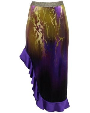 Lalipop Design Abstract Printed Velvet Side Slit Skirt - Purple