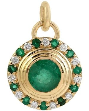 Artisan 18K Emerald & Diamond Halo Pendant - Green