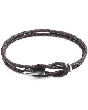 Anchor and Crew Dark Brown Padstow Silver & Braided Leather Bracelet - Multicolour