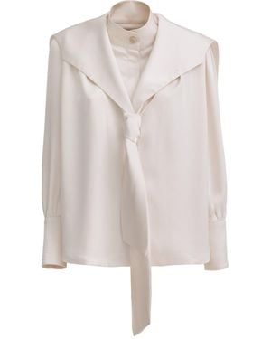 Julia Allert Neutrals Satin Sailor Collar Tie Front Blouse – Ivory - White