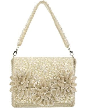 Pode Diana Ivory Pearl Beaded Handmade Bridal Bag - Metallic