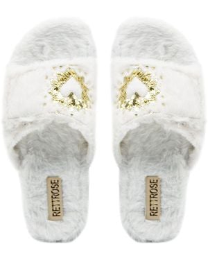 Rettrose Neutrals Margot Cream Luxury Plush Diamanté Embellished Handmade Slipper - Metallic