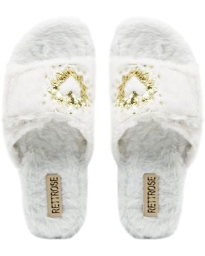 Rettrose Neutrals Margot Cream Luxury Plush Diamanté Embellished Handmade Slipper - Metallic