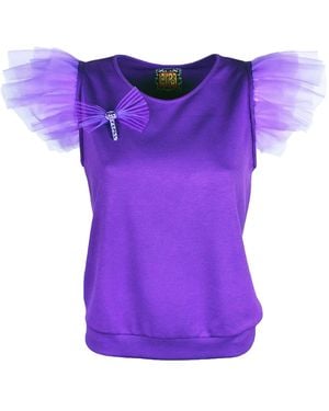 Lalipop Design Purple T-shirt With Short Tiered Tulle Sleeves