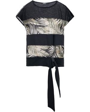 Conquista Leaf Print Top With Ties - Black