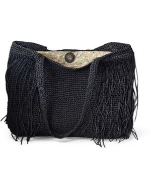 Springmoonatelier Handmade Raffia Tassel Tote Bag – Large Size Everyday And Beach Shoulder Bag - Black