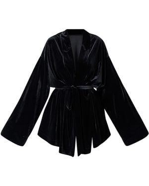LIA ARAM Velvet Belted Wrap Blazer - Black