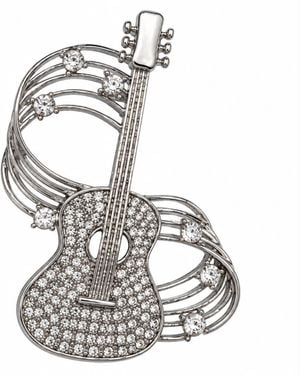 By Ozge Soulful Melody Crystal Guitar Plated Brass Statement Brooch - Metallic