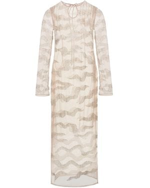 RaeVynn Neutrals Sloan Sheer Midi Dress With Beads - Natural