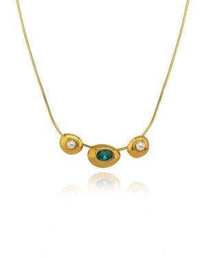 LINYA JEWELLERY Luna Stone Pearl Necklace - Metallic
