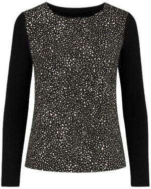 Conquista Long Sleeve Print Top With A Boat Neck - Black