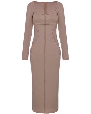 BLUZAT Neutrals Taupe Bodycon Dress With Square Neckline - Brown