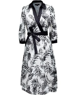 Smart and Joy Bi-Material Wrap Dress With Tropical Print - Black