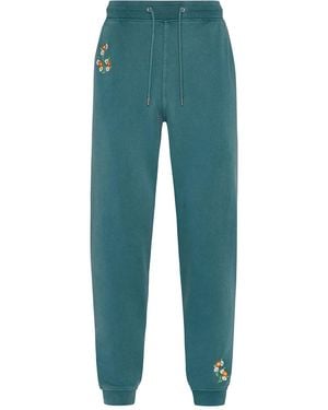 INGMARSON Floral Embroidered Organic Cotton Joggers - Blue