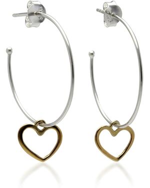 Isla Silver Sterling Hoop Earrings With Dainty Hearts - Metallic