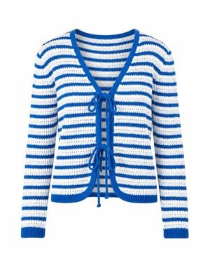 Mind Traveler Striped Open-Knit Tie-Front Cardigan - Blue