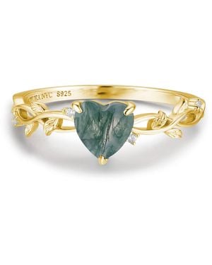 Azura Jewelry New York Everlasting Heart Moss Agate Ring Vermeil - White