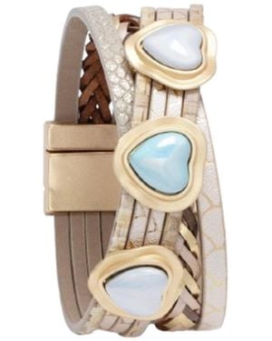 Saachi Braided Leather Heart Charm Bracelet - Metallic