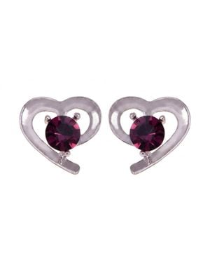 Modenaire Heart Shaped Stud Earrings Elegant Gem Accent - Purple
