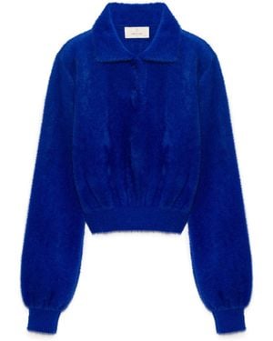 Peraluna Lucy Polo-Neck Crop Knit Blouse - Blue