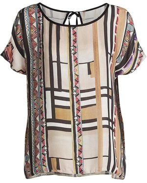 Conquista Print Short Sleeve Top With Tie At The Nape By Fashion - Black