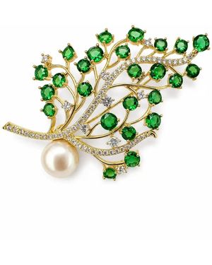 Angel Barocco Crystal Branch & Pearl Brooch - Green