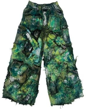 Zasta Studio Wearable Ruins Shredded Wide Leg Pants - Green
