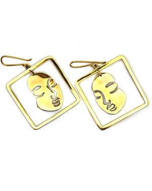 Lala Salama Square Portrait Earrings - Metallic