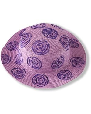 Heartfelt Layers Rose Hand-Painted Straw Sun Hat, Wide Brim Floral Summer Beach Cap - Purple