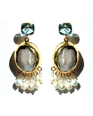 Edgar Navarro Jewelry Navarro Aquamarine Earrings With Baroque Pearl Pendants - Metallic